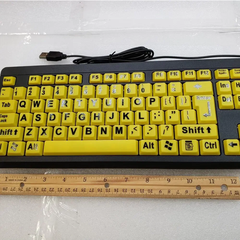 Large Print Keyboard - USB Wired Yellow High Contrast Keys. Vision Helper - Picture 5 of 12